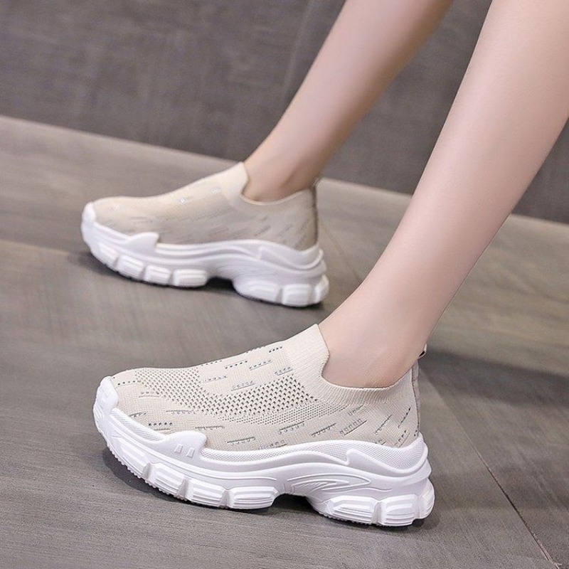 Crystal Mesh Fabric - Zapatos deportivos informales con suela gruesa